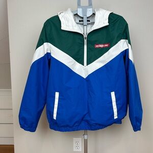 MEMBERS ONLY Windbreaker Jacket 1/4 Zip Pullover Green Blue Colorblock